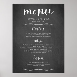 Rustikale Hochzeits-Menü-Tafel auf Schieferoptik Poster
