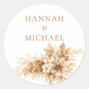 Rustikale Hochzeits-Sticker Floral Herbst Beige Ed Runder Aufkleber
