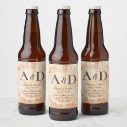 Rustikale Hochzeitsbaumholzrinde Personalisiert Bierflaschenetikett