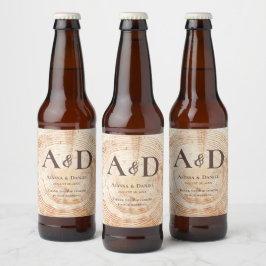 Rustikale Hochzeitsbaumholzrinde Personalisiert Bierflaschenetikett