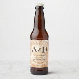 Rustikale Hochzeitsbaumholzrinde Personalisiert Bierflaschenetikett