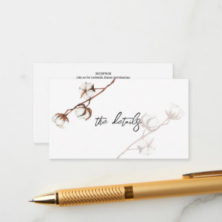 Rustikale Hochzeitsbaumwolle - Details Begleitkarte