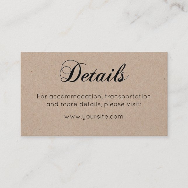 Rustikale Hochzeitsdetails. Einfache Landkalligrap Begleitkarte (Vorderseite)