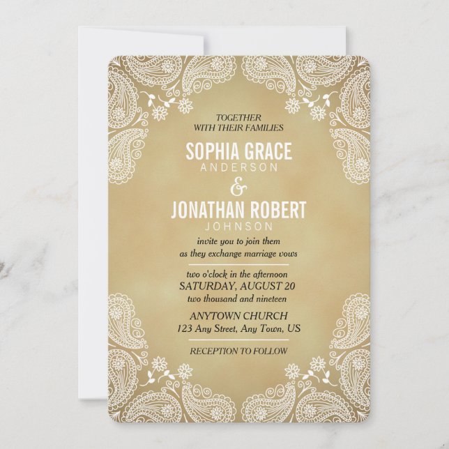 Rustikale Hochzeitseinladung I Hand Drawn Paisley Einladung (Vorderseite)