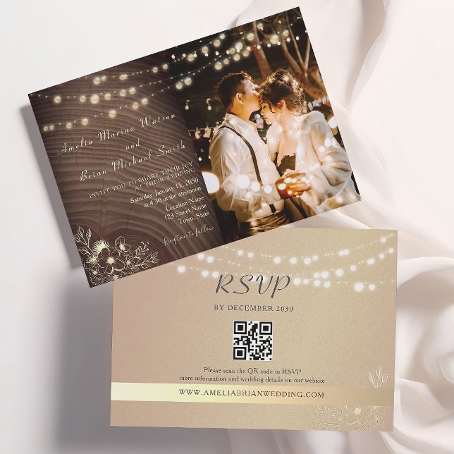 Rustikale Hochzeitseinladung mit Foto und QR-Code Einladung (Von Creator hochgeladen)