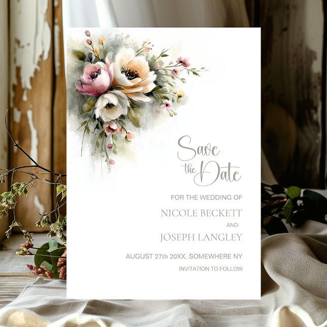 Rustikale Hochzeitseinladung mit rosa und orangefa Save The Date (Von Creator hochgeladen)