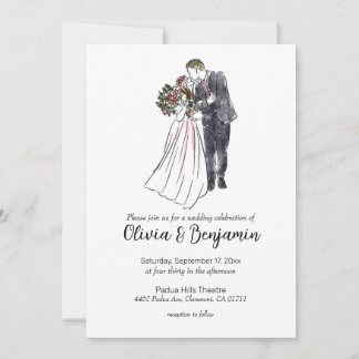 Rustikale Hochzeitseinladung mit Zeichnend Paar Einladung