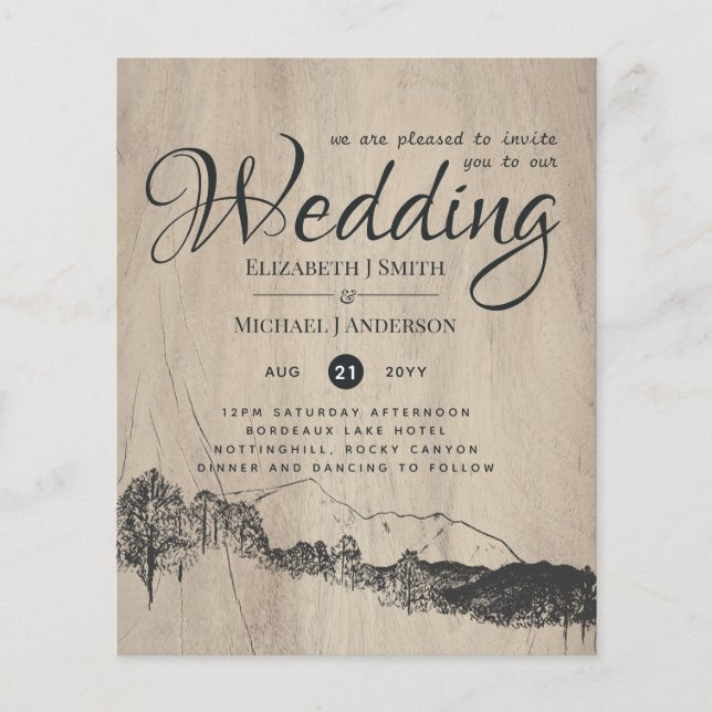 Rustikale Hochzeitseinladung zu günstigen Preisen (Vorderseite)