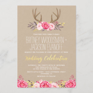 Rustikale Hochzeitseinladungen für Peony and Deer  Einladung