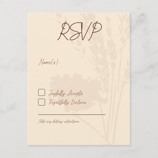 Rustikale Hochzeitseinladungen, RSVP-Karte, braun Begleitkarte (Vorderseite)