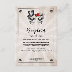 Rustikale Hochzeitsempfangskarten Skulls Rote Rose Begleitkarte