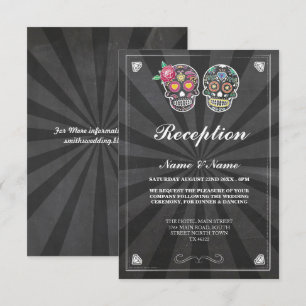 Rustikale Hochzeitsempfangskarten Zucker-Schädel Einladung