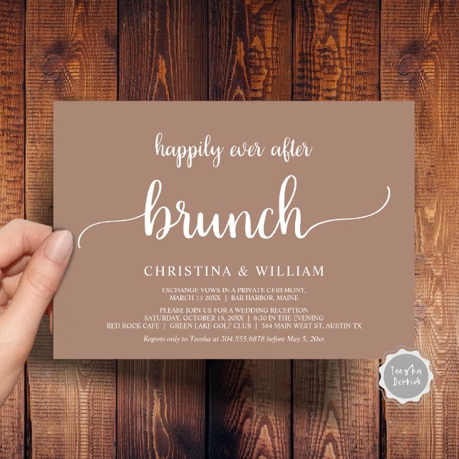 Rustikale Hochzeitsfeier glücklich immer nach dem  Einladung (Rustic Wedding Elopement Happily Ever After Brunch Invitation Card, PDF, in Taupe Earthy)