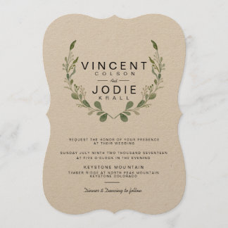 Rustikale Hochzeitsfeier im Grünen Wreath Einladung