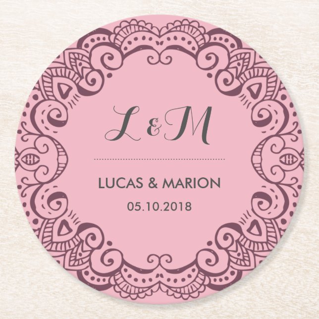 Rustikale Hochzeitsfeier mit Lila Blumenwirl Runder Pappuntersetzer (Vorderseite)