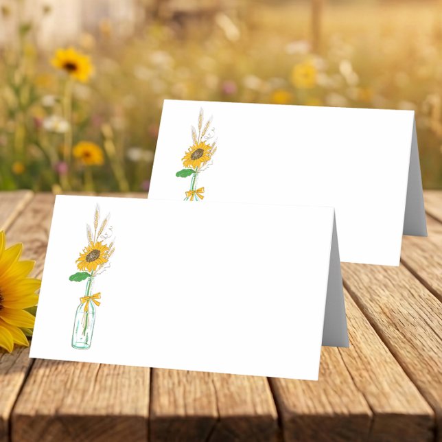 Rustikale Hochzeitsfeier mit Sonnenblumen Platzkarte (Von Creator hochgeladen)
