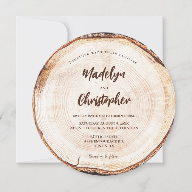 Rustikale Hochzeitshandschrift für Holzschnitt Einladung (Vorderseite)
