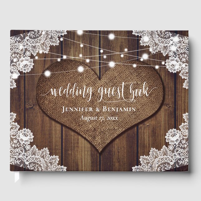Rustikale Hochzeitshilfen aus Holz Gästebuch (Vorderseite)