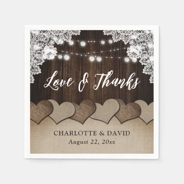 Rustikale Hochzeitshilfen aus Holz Serviette (Vorderseite)