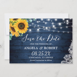 Rustikale Hochzeitshilfen für Sonnenblumen der Mar Save The Date
