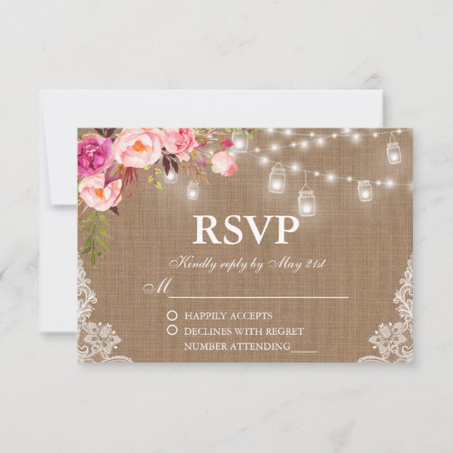 Rustikale Hochzeitshöhe RSVP Karte (Vorderseite)