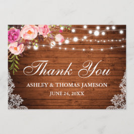 Rustikale Hochzeitsholz Rosa Blumenleuchten dank Dankeskarte