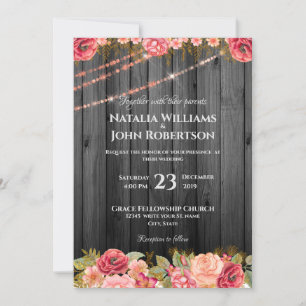 Rustikale Hochzeitsholz-Rose leuchtet blutig Einladung