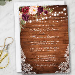 Rustikale Hochzeitsholzlampen laden zum floralen E Einladung<br><div class="desc">Rustikales Holz String Lights Lace Burgundy Wasserfarbe Blumenzauber Einladung</div>