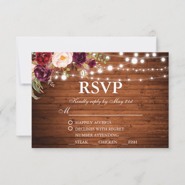 Rustikale Hochzeitsholzlichter UAWG mit Blumen/Mah RSVP Karte (Vorderseite)