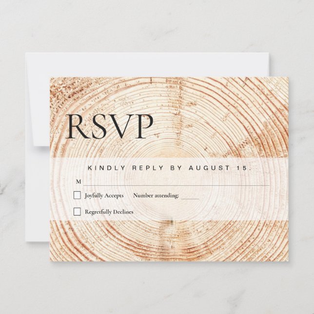 Rustikale Hochzeitsholzmücke RSVP Karte (Vorderseite)