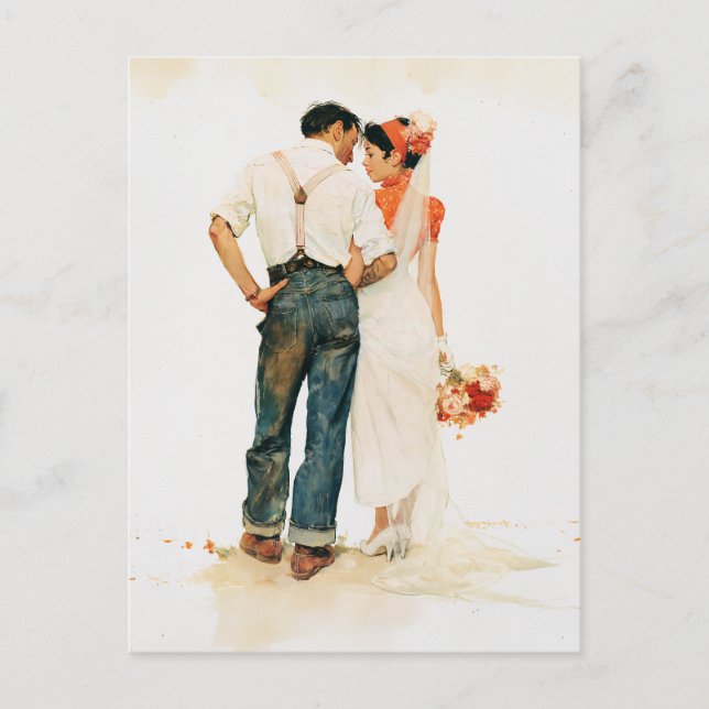 Rustikale Hochzeitsillustration im Romantik-Stil Postkarte (Vorderseite)