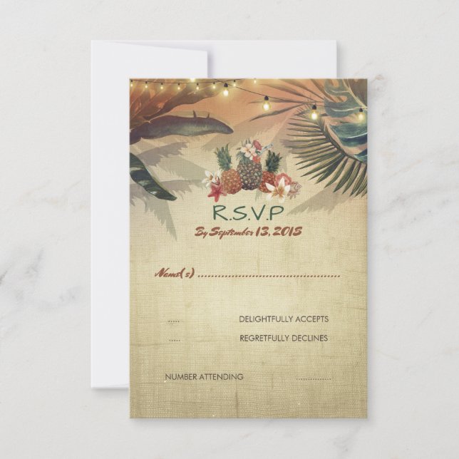 Rustikale Hochzeitskarte für Beach Pinapelle RSVP Karte (Vorderseite)