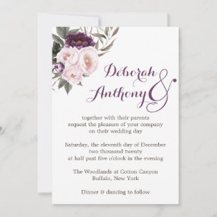 Rustikale Hochzeitskarte für Lila Peony Floral Einladung