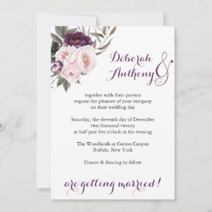 Rustikale Hochzeitskarte für Lila Peony Floral Einladung