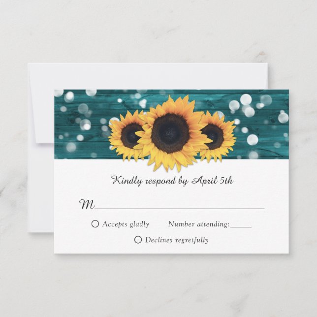 Rustikale Hochzeitskarte für Sonnenblumen, aquamar RSVP Karte (Vorderseite)