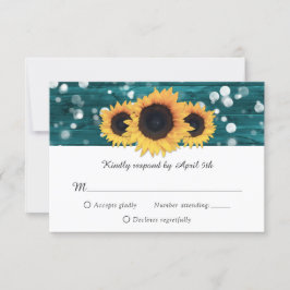 Rustikale Hochzeitskarte für Sonnenblumen, aquamar RSVP Karte