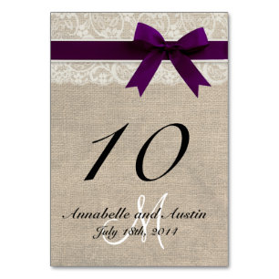 Rustikale Hochzeitskarte für Spitzen und Burlap -  Tischnummer