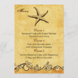 rustikale Hochzeitskarten für Seesterne Menükarte