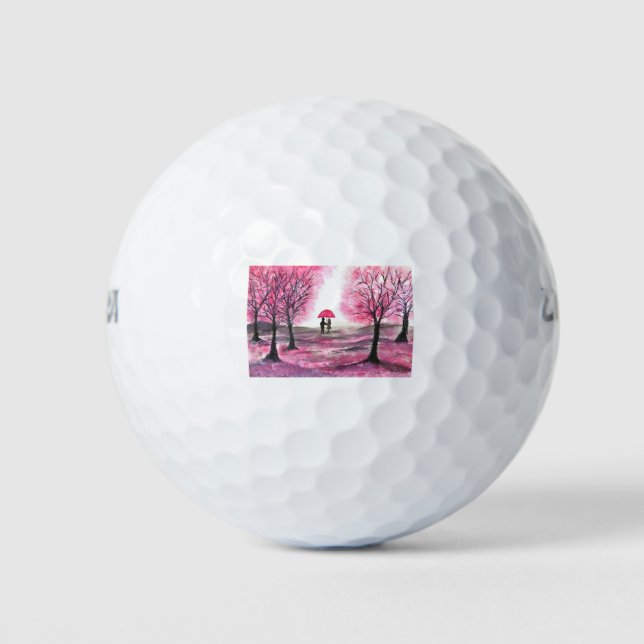 Rustikale Hochzeitskoppel Liebe Kirschblüten Golfball (Vorderseite)