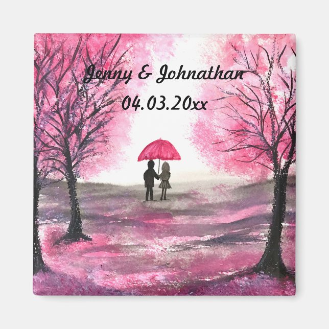 Rustikale Hochzeitskoppel Liebe Kirschblüten Magnet (Vorne)