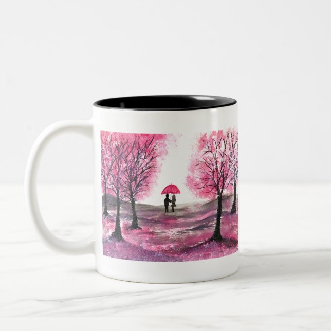 Rustikale Hochzeitskoppel Liebe Kirschblüten Zweifarbige Tasse (Links)