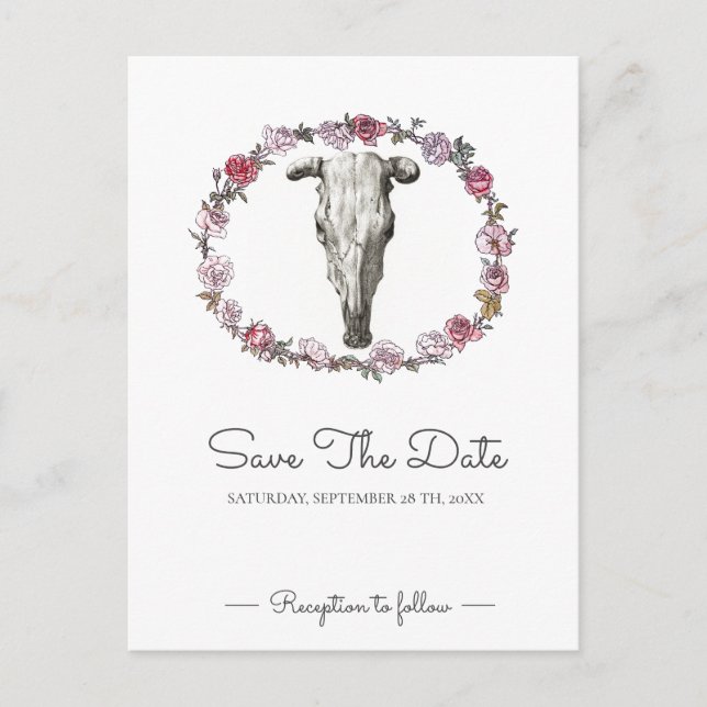 Rustikale Hochzeitskuhe - Rosen Save the Date Postkarte (Vorderseite)