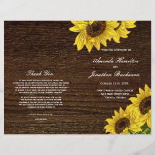Rustikale Hochzeitsprogramme für Sonnenblumen auf 