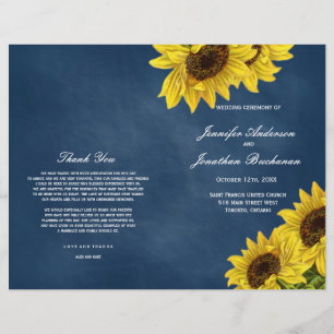 Rustikale Hochzeitsprogramme für Sonnenblumen auf 