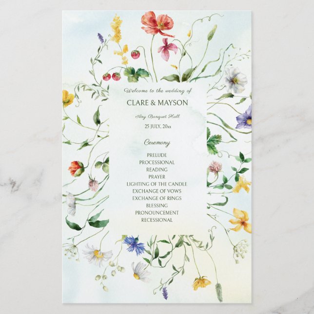 Rustikale Hochzeitsprogramme in Grün und Weiß (Vorderseite)