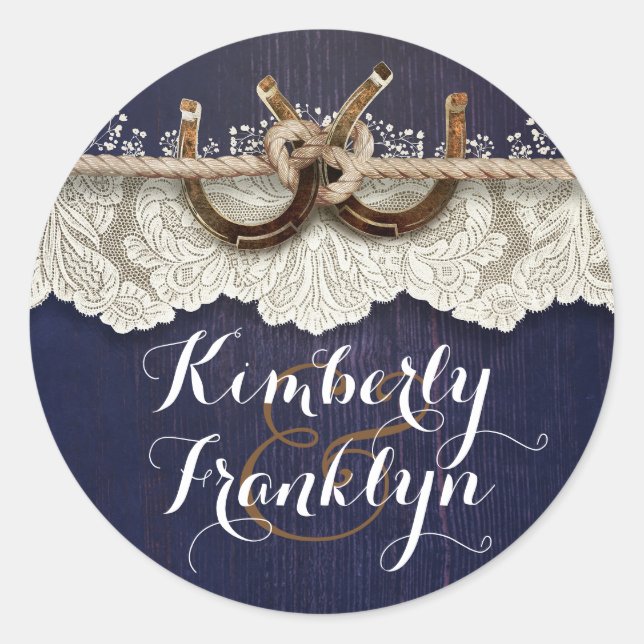 Rustikale Hochzeitssaison der Lace Horseshoes Runder Aufkleber (Vorderseite)