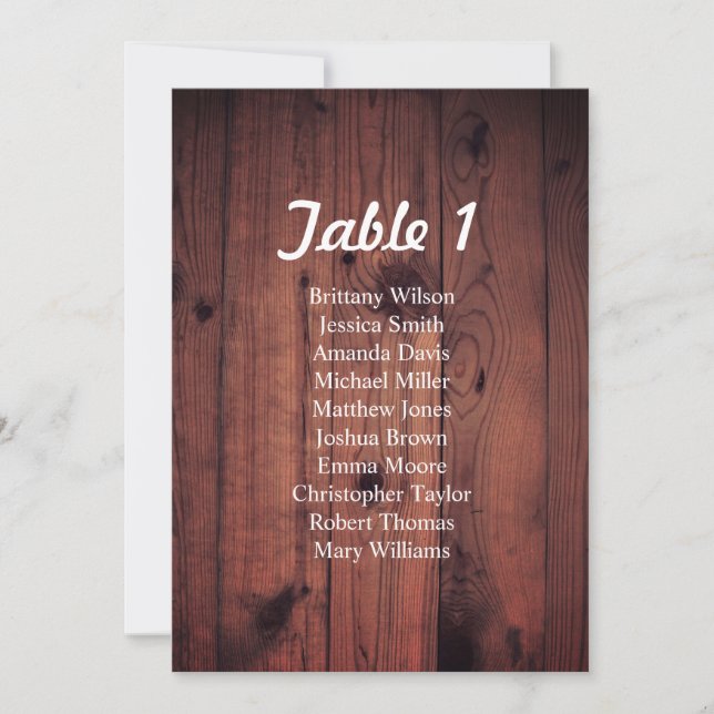 Rustikale Hochzeitssitzkarte. Holzplan Einladung (Vorderseite)