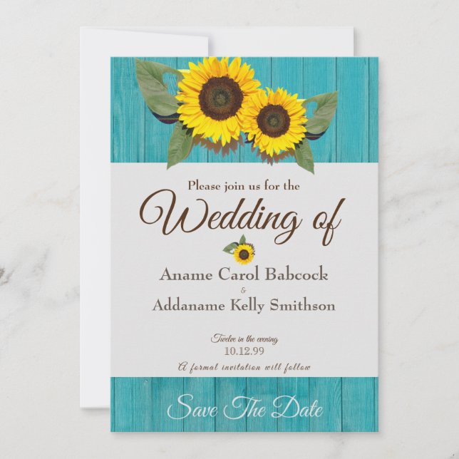 Rustikale Hochzeitssonne Aquamarin Grauer Holzchic Save The Date (Vorderseite)