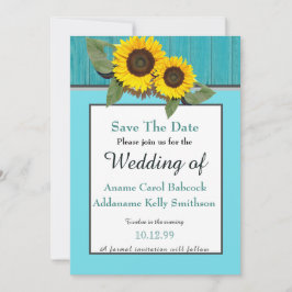 Rustikale Hochzeitssonnenblume Aquamarin Grau-Holz Save The Date