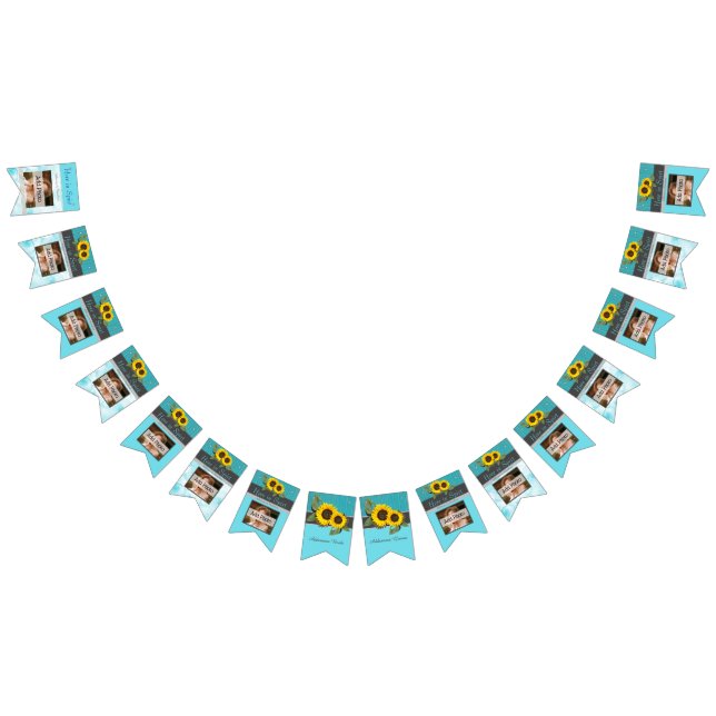 Rustikale Hochzeitssonnenblume Aquamariner Holzgra Wimpelkette (Alle)